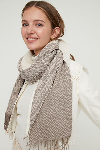 Trendyol Collection Ecru Pattern Blocky Soft Textured Dámská šála TWOAW22AT0052