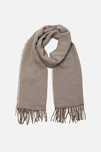 Trendyol Collection Ecru Pattern Blocky Soft Textured Dámská šála TWOAW22AT0052