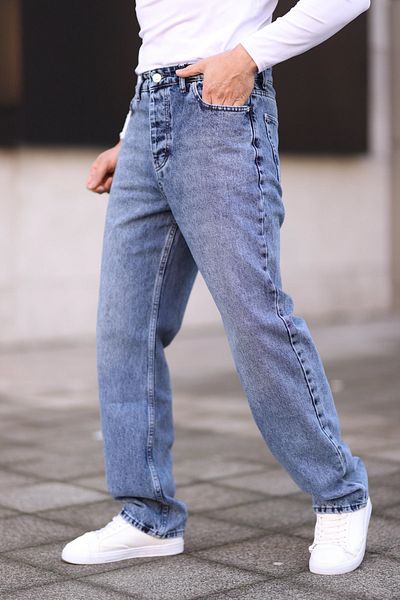 Trendyol Collection Baggy Fit Mid Blue Jeans – Jeanshose aus 100 % Baumwolle TMNAW24JE00027