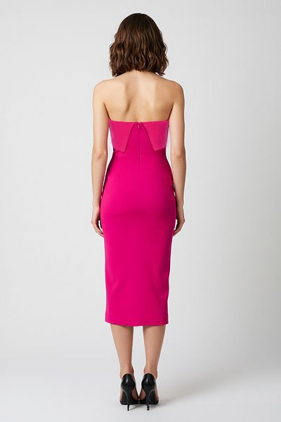Trendyol Collection Φούξια Στράπλες Κομψό Μίντι Βραδινό Φόρεμα Νυχτερινής Αποφοίτησης TPRSS25EL00041