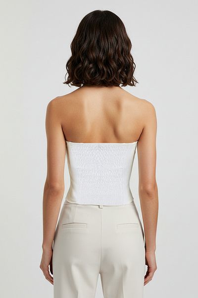 Trendyol Collection Weißes, trägerloses, gewebtes Bustier mit Bindedetail TPRSS25BS00006