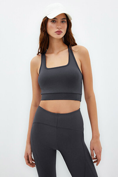 Trendyol Collection Dark Anthracite Supported/Contoured Back Detail Thick Strap Knitted Sports Bra Twoss22Ss0040