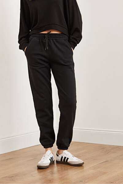 Olalook Women's Black Pocket Raster Sweatpants Eşf- 00000081