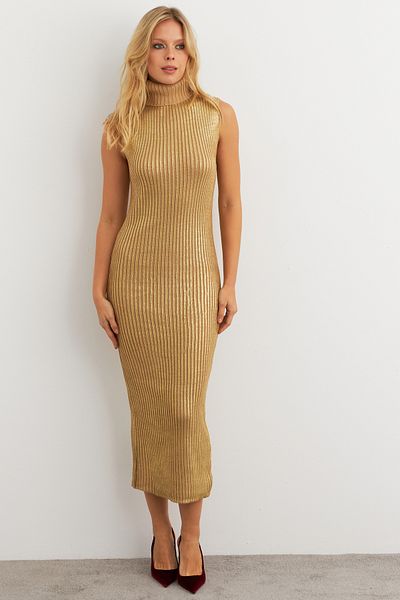 Cool & Sexy Rochie maxi Fisherman cu frunze de culoare aurie pentru femei RM599