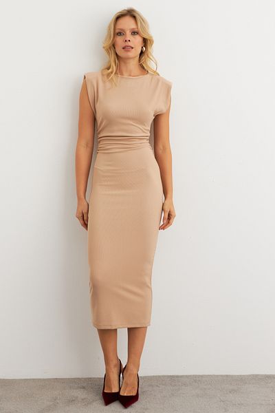 Cool & Sexy Women's Vanilla Shoulder Padded Drape Maxi Dress Ked4252