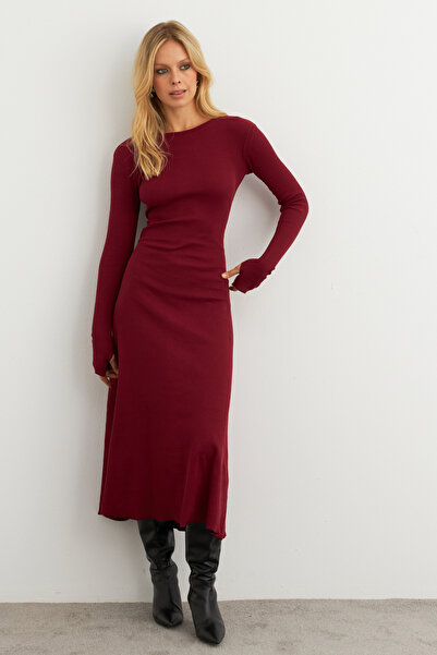 Cool & Modest Γυναικείο Μίντι Φόρεμα Καμισόλ με Γραβάτα Βουργουνδίας MFRY2268