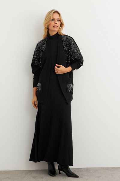 Cool & Modest Damen-Cardigan mit schwarzen Steindetails – MPK813