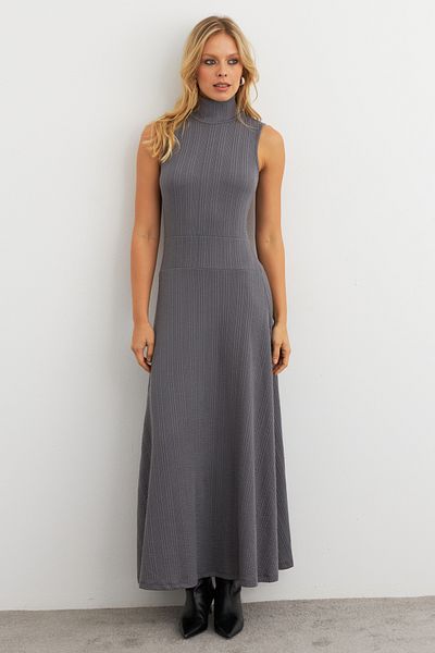 Cool & Modest Rochie maxi de bază pentru femei de culoare antracit - MTF29