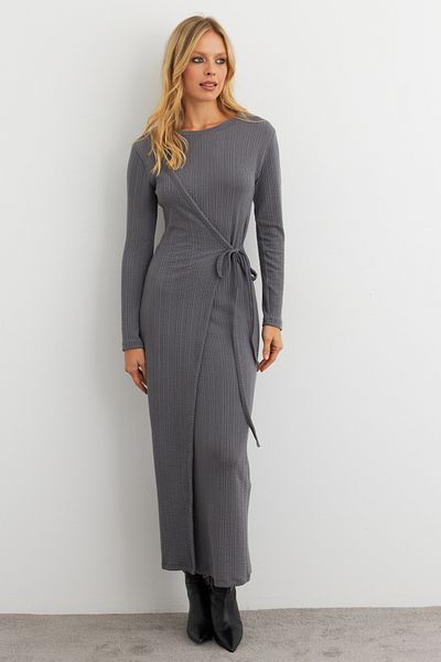 Cool & Modest Rochie maxi cu piept dublu antracit pentru femei MTF31