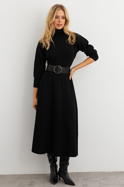 Cool & Modest Γυναικείο φόρεμα ζιβάγκο με μαύρη ζώνη MKSD992