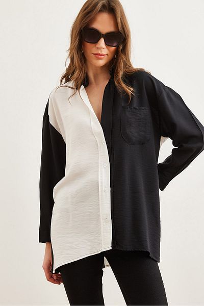 Olalook Dámská černo-bílá košile Block Oversize Lilies Gml- 19001268