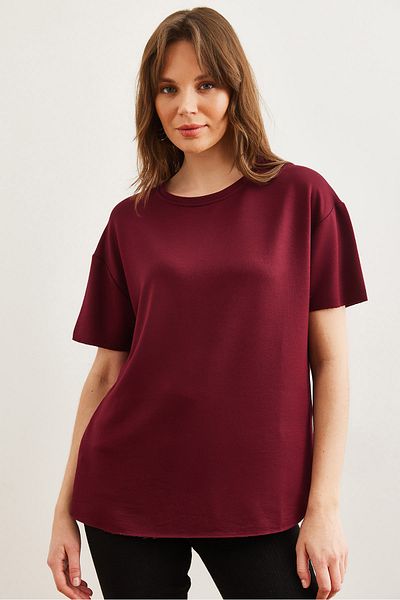 Olalook Tricou de damă, roșu Claret, modal, cu textura moale, șase ovale TSH- 19000771