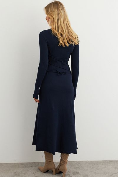 Cool & Modest Női sötétkék nyakkendő Camisole Midi ruha MFRY2268