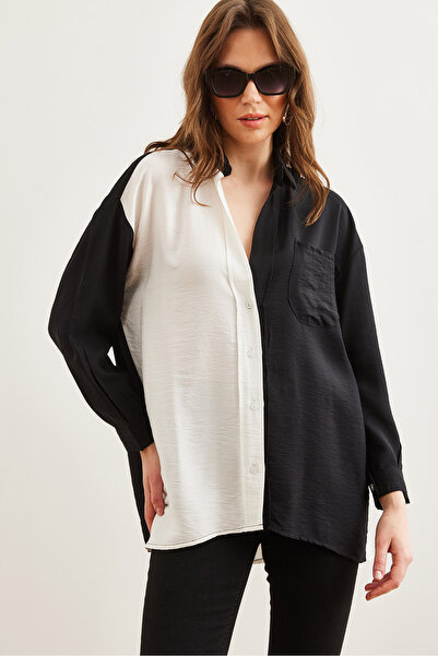 Olalook Dámská černo-bílá košile Block Oversize Lilies Gml- 19001268