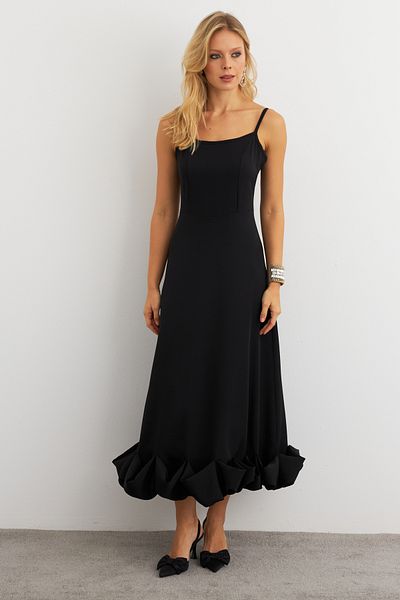 Cool & Sexy Μαύρο βολάν Maxi Γυναικείο Φόρεμα - FRY2266