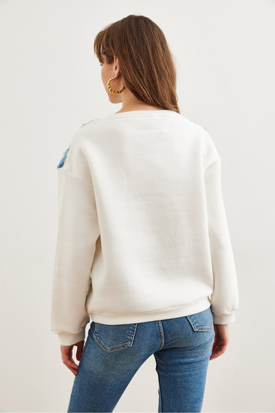 Olalook Hanorac albastru pentru femei cu accesorii în față SWT- 19000714