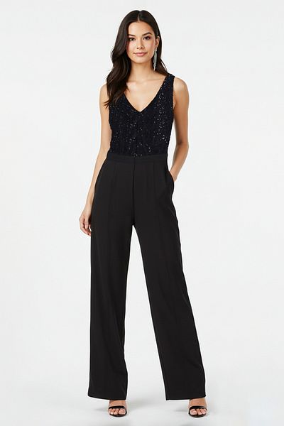 Trendyol Collection Black Double Breasted Collar Sequin Detailed Knitted Jumpsuit Tprss25Tu00000