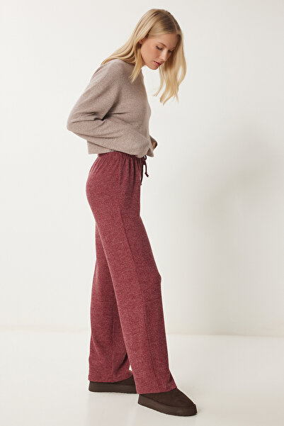Happiness İstanbul Burgundy Soft Women's Knitted Trousers - Ub00295
