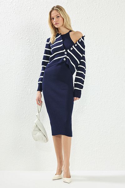 Trendyol Collection Sötétkék*001 Midi kötöttáru alap kardigán ruha TWOSS23EL00738