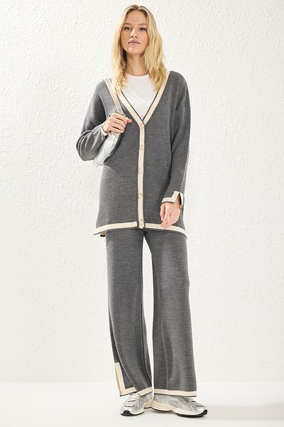 Trendyol Modest Antracitová pletenina Cardigan a sada kalhot - Tctaw25Us00019