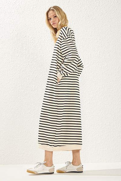 Trendyol Modest Ecru Striped Knitted Dress Tctaw25Eb00144