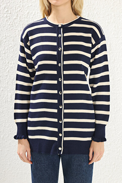 Trendyol Modest Námořnická modrá pletenina Pruhovaný Cardigan Tctaw25Th00001