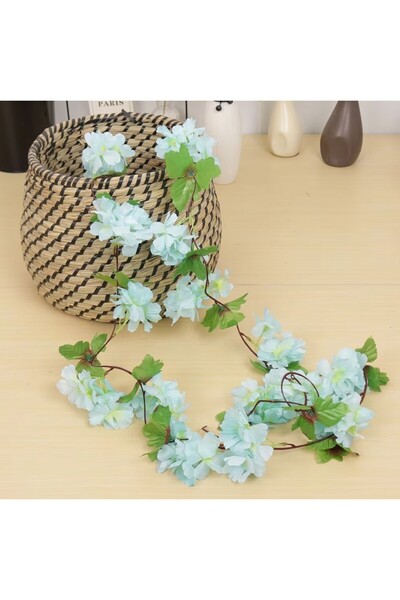 ledison Yapay Çiçek Mavi 18 Çiçekli Bahar Dalı Sarmaşık Japon Kiraz Çiçekli 230 Cm