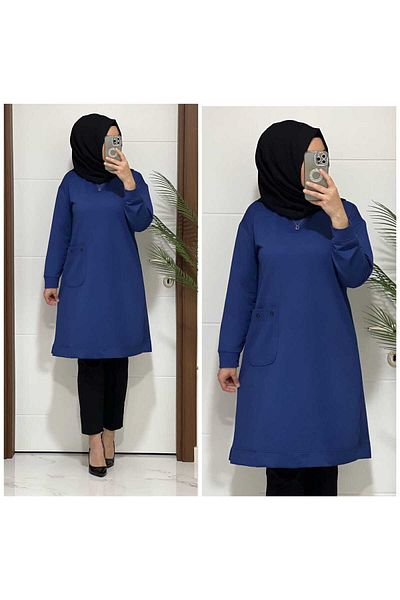 modasura 3630 K40 Blue Color Pocket Detail Tunic Large Size New Season
