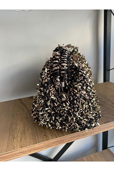 MAAR Ev Concept El Örgüsü Simli Gold Siyah Gizli Burslu El Çantası  Örgü Gece Çantası  Simli Çanta El Çanta