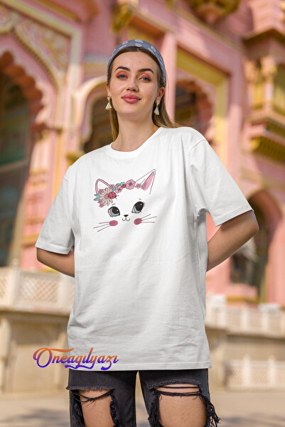 oneagılyazı μπλουζάκι oversize με στάμπα γάτας