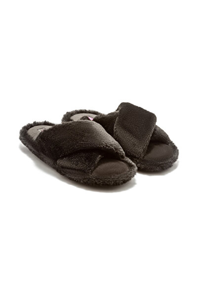 Twigy Μαύρος Σταυρός Λούτρινες Γυναικείες Παντόφλες Σπιτιού - 36/41