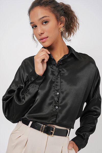 Bigdart 3985 Oversize-Satinhemd – Schwarz