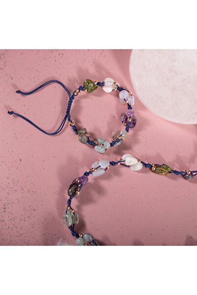 OSMANLI DOĞAL TAŞ Kova Burcu Kolye Bileklik Seti Akuamarin, Ametist, Ay Taşı, Kalsedon, Labradorit, Mor Florit, Yeşim