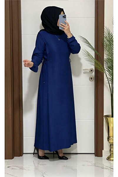 modasura 6161 K 60 Indigo Kusgozu Detay Yandan Bağcıklı Elbıse