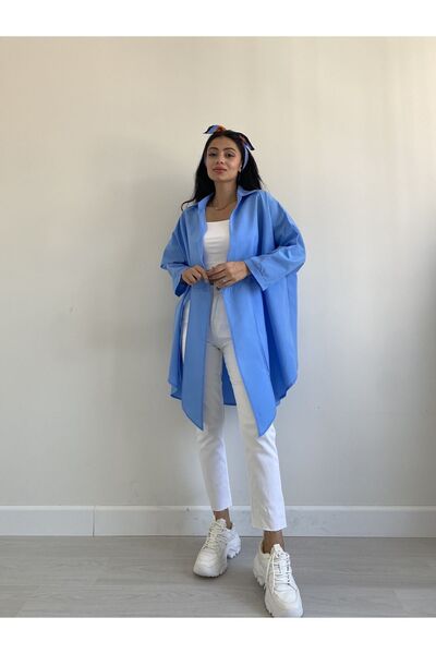 KÜÇÜĞÜM BUTİK Cămașă lejeră din popelin cu guler albastru