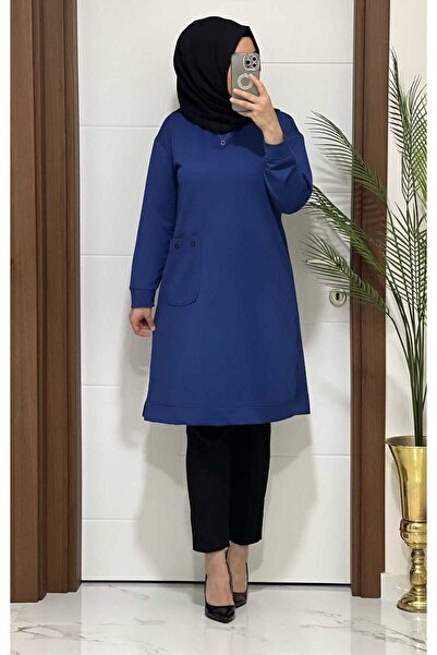 modasura 3630 K40 Blue Color Pocket Detail Tunic Large Size New Season