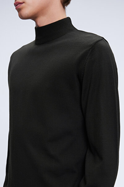 Hatemoğlu Хакі Regular Fit Прямий напіврибальський комір Вовняний трикотажний светр