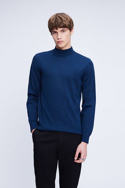 Hatemoğlu Indigo Regular Fit Plain Half Turtleneck Wool Knitwear Sweater