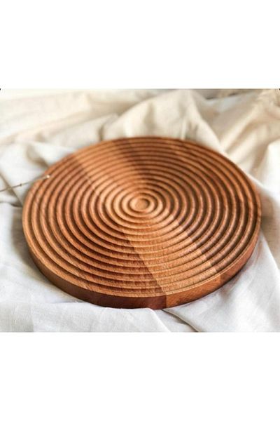 Livonelli Wood Carved Round Rainbow Decorative Tray Presentation Tray Wooden Presentation Holder