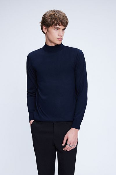 Hatemoğlu Navy Blue Regular Fit Plain Half Turtleneck Wool Knitwear Sweater