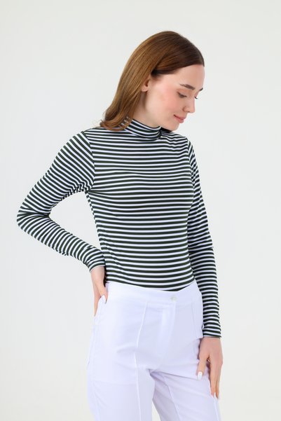 Viridi Medical Fashion Turtleneck Striped Body Green White