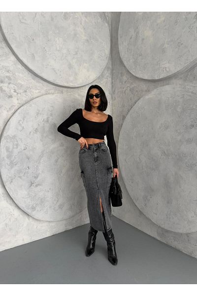 Zeo Basic FUSTA DENIM SPĂLATĂ CU BUMBAC DE MARFĂ