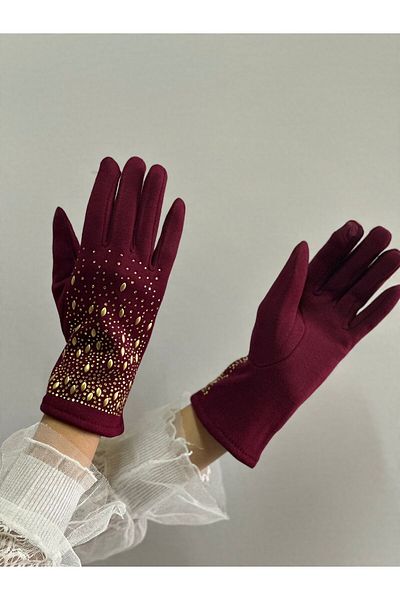 Gönülden Tasarım Women &Apos; S Cashmere Gloves - Touch, Water Drop and Stone Embroidered