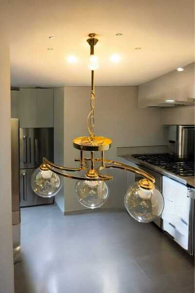 ayışığı Modern Tasarım Gold Metal Gövde 3 Lü Bal Camlı Avize