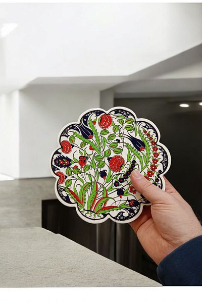 Salizera 18 cm Ceramic Daisy Ultimate with Tile Motif-Pot Pot Pot Mat-Non-Slip Base