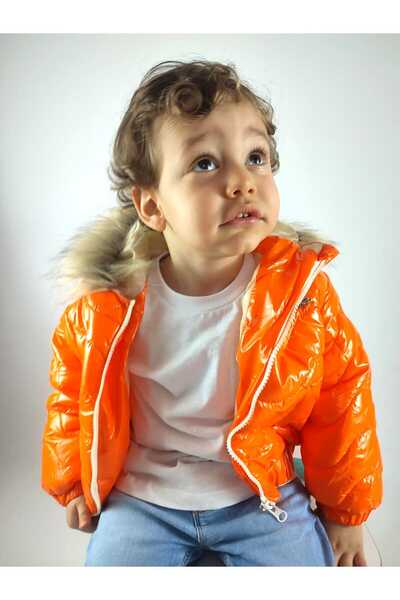 GAMZEAKKUŞ Furry Hooded Unisex Children's Inflatable Coat