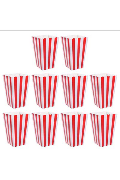 Cadde Süs Red Striped Popcorn 8-Piece Corn Box