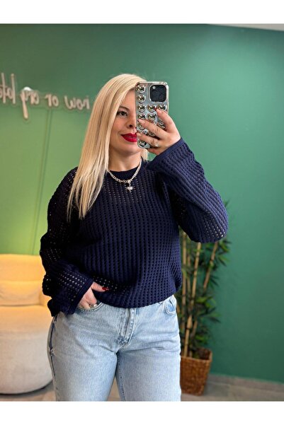 Tuğba File Detaylı Lacivert Triko