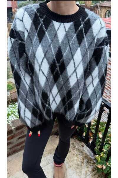 Puella Pulover oversize cu model Argyle pentru damă