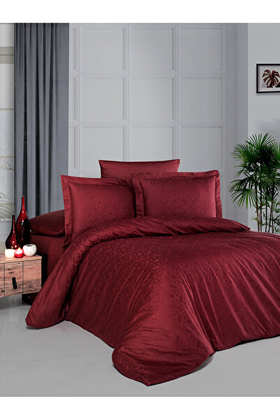 First Choice Firstchoice Lamone Dark Red - Jakarlı Saten Çift Kişilik Nevresi...